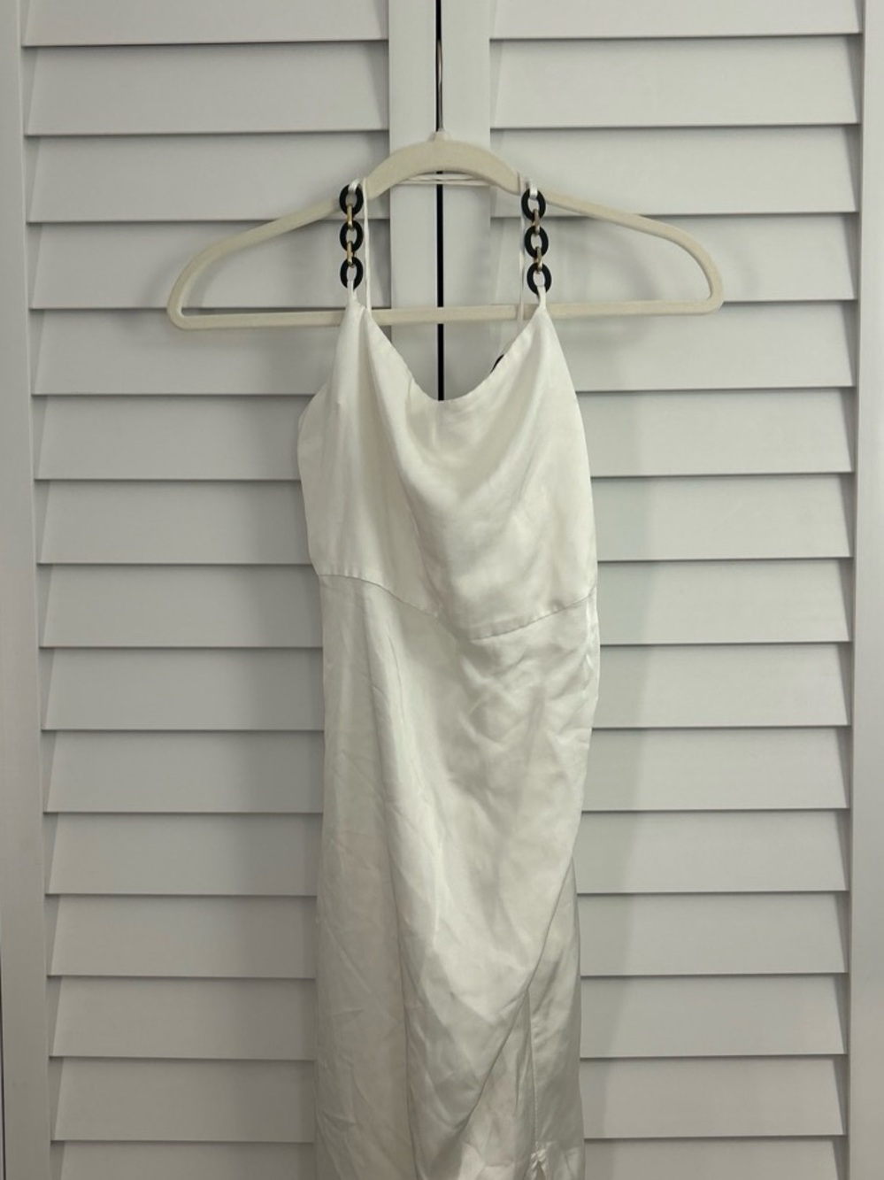 Zara NWOT Ivory Satin Slip Top with Black Label Detail